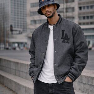 Gray Mens Reversible Dodgers Varsity Jacket